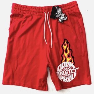 Akoo Shorts Red Flame Logo Drawstring Waist Casual XL